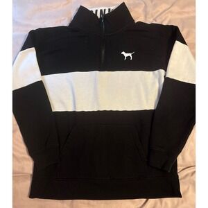 Victoria's Secret PINK Black & White 1/4 Zip Campus Pullover, XS‎